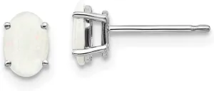 Solid Real 14k White Gold 6x4mm Opal Studs Earrings - 6mm x 4mm