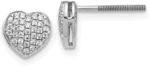 Solid Real 14k White Gold Diamond Heart Screw Back Post Studs Earrings 6mm (.204 cttw.)