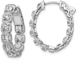 Solid Real 925 Sterling Silver CZ Cubic Zirconia Inside-Out Oval Hoop Earrings - 22mm x 21mm