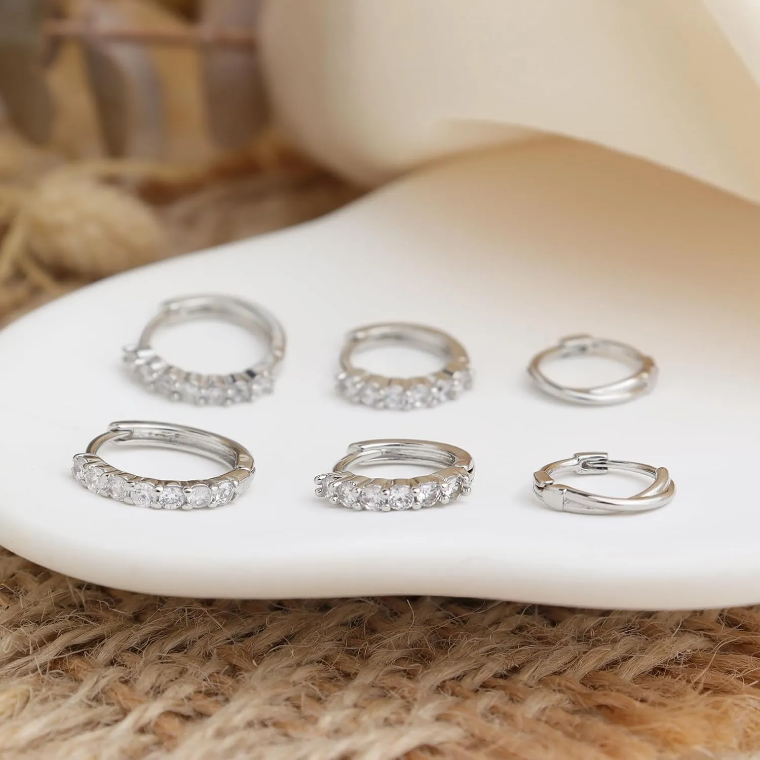 Sonateomber 3 Pairs Small Hoop Earrings for Women Multiple, Cute Gold Tiny Cubic Zirconia Huggie Sterling Silver Ears Cartilage Earrings Jewelry Gift