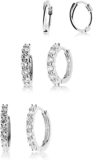 Sonateomber 3 Pairs Small Hoop Earrings for Women Multiple, Cute Gold Tiny Cubic Zirconia Huggie Sterling Silver Ears Cartilage Earrings Jewelry Gift