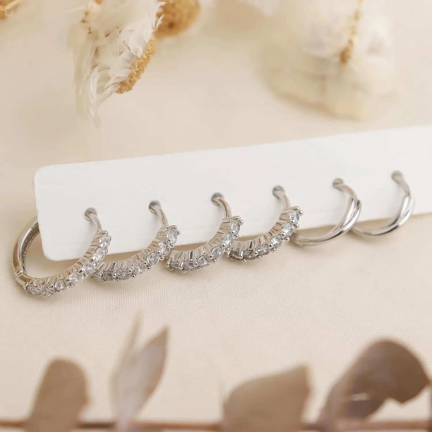 Sonateomber 3 Pairs Small Hoop Earrings for Women Multiple, Cute Gold Tiny Cubic Zirconia Huggie Sterling Silver Ears Cartilage Earrings Jewelry Gift