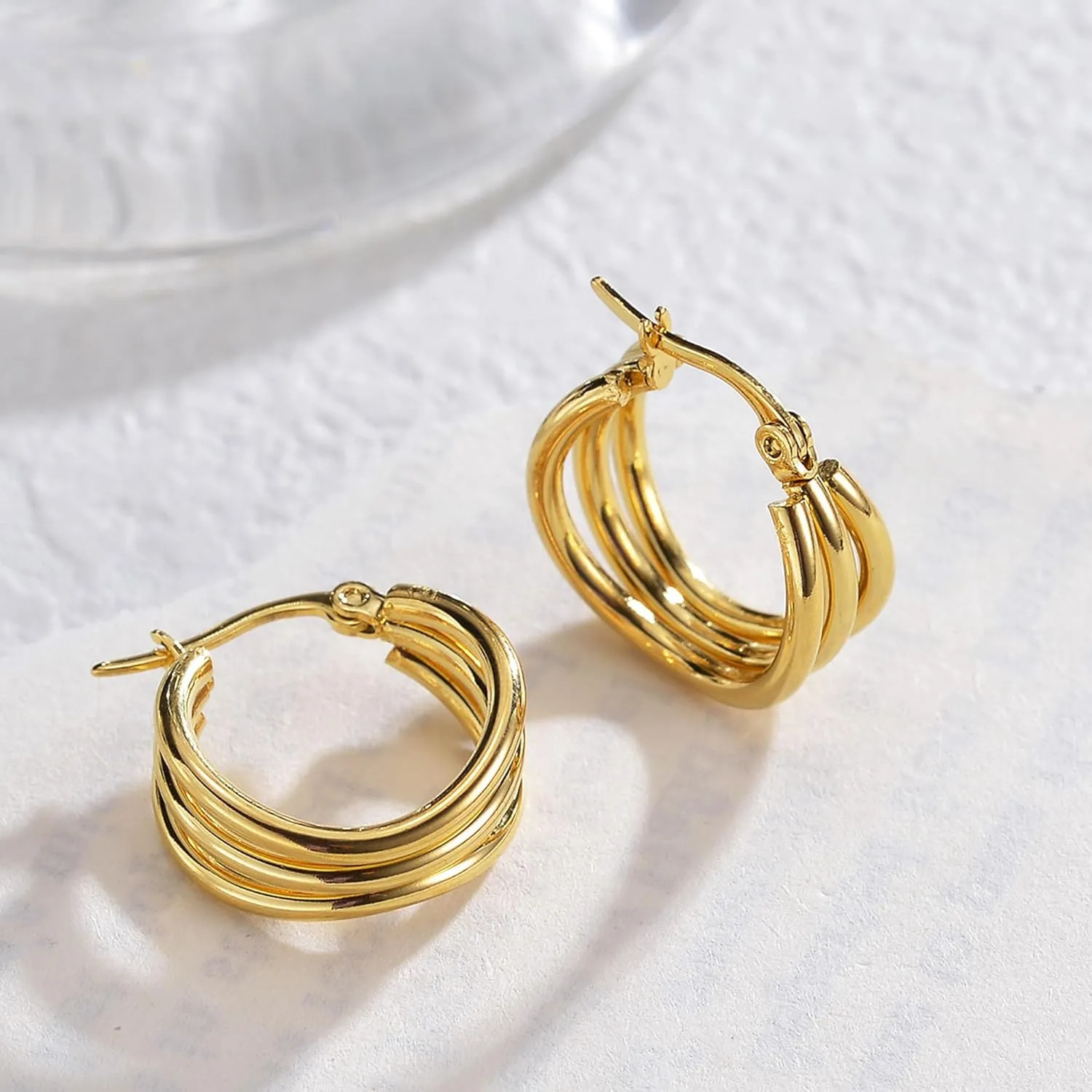 Sonateomber Chunky Open C Triple Hoop Statement Stud Earrings for Women - Fashion Trendy Cute Large Big Split Summer Jewelry Gift
