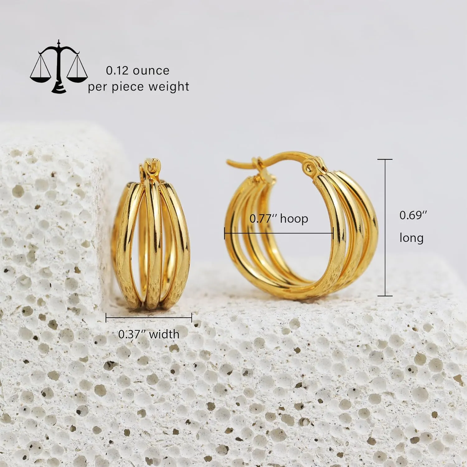 Sonateomber Chunky Open C Triple Hoop Statement Stud Earrings for Women - Fashion Trendy Cute Large Big Split Summer Jewelry Gift