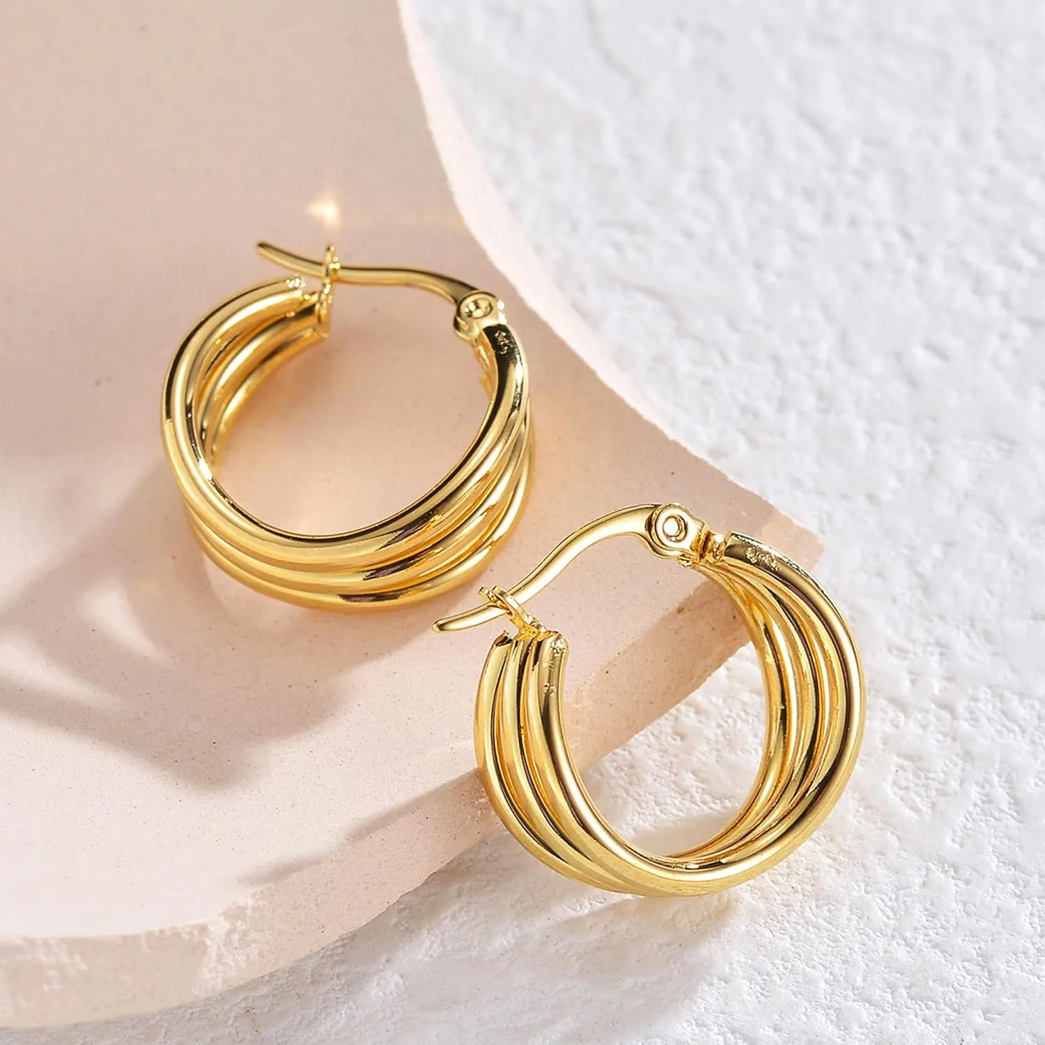 Sonateomber Chunky Open C Triple Hoop Statement Stud Earrings for Women - Fashion Trendy Cute Large Big Split Summer Jewelry Gift