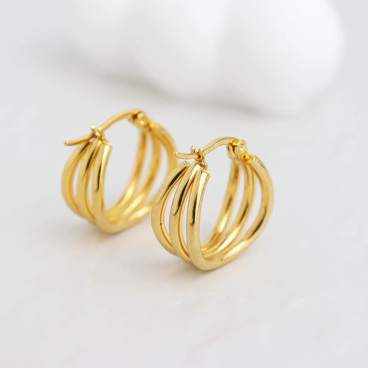 Sonateomber Chunky Open C Triple Hoop Statement Stud Earrings for Women - Fashion Trendy Cute Large Big Split Summer Jewelry Gift
