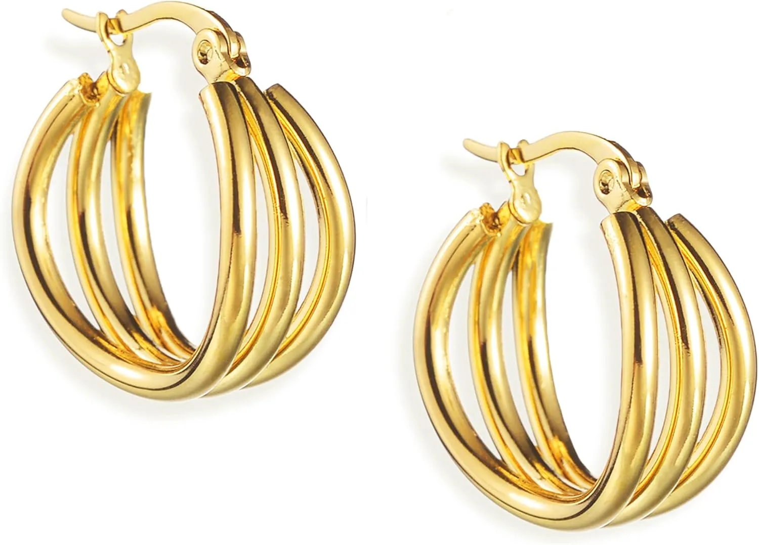 Sonateomber Chunky Open C Triple Hoop Statement Stud Earrings for Women - Fashion Trendy Cute Large Big Split Summer Jewelry Gift