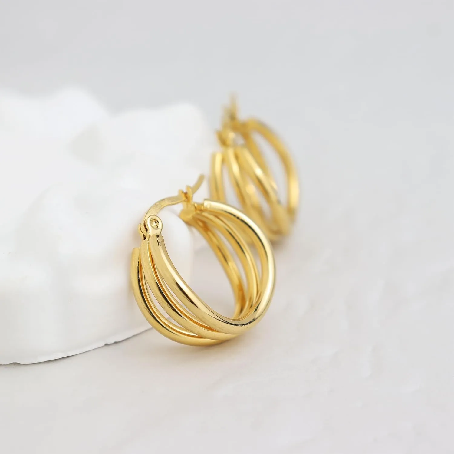 Sonateomber Chunky Open C Triple Hoop Statement Stud Earrings for Women - Fashion Trendy Cute Large Big Split Summer Jewelry Gift