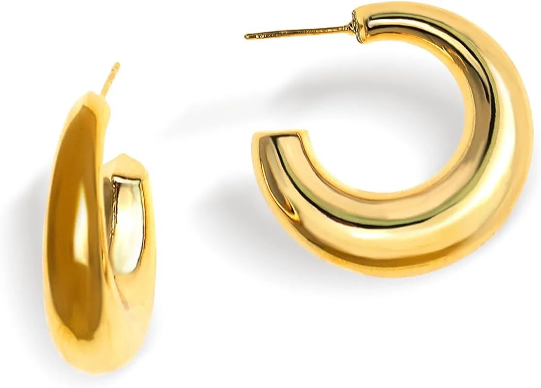 Sonateomber Chunky Open Hoop Earrings for Women, Trendy Thick Hollow Lightweight Huggie Hypoallergenic Earing Jewelry Gift.