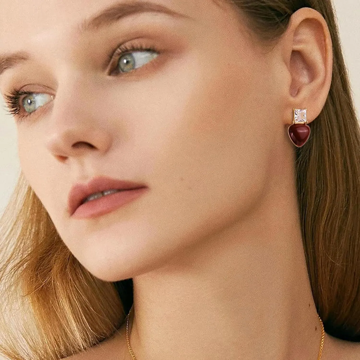 Sonateomber Small Heart Dangle Stud Earrings for Women, Valentine Cute Sparkly Love Enamel Rhinestone Drop Earing Wedding Prom Hypoallergenic Fashion Jewelry Gift.