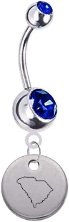 South Carolina State Silhouette Belly Button Navel Ring - Customize Your Gem Color