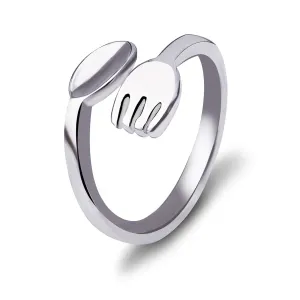 Spoon and Fork Ring, Silver Spoon Ring Cute Ring for Women, Unisex Adjustable Open Ring for Men, Funky Ring for Chef Christmas Gift