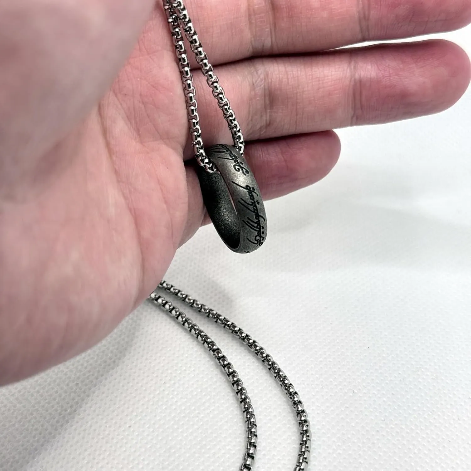 Stainless Steel Gold The One Ring and Engraved Retro Silver One Ring Chain Pendant Necklace for Women Men,Size 9