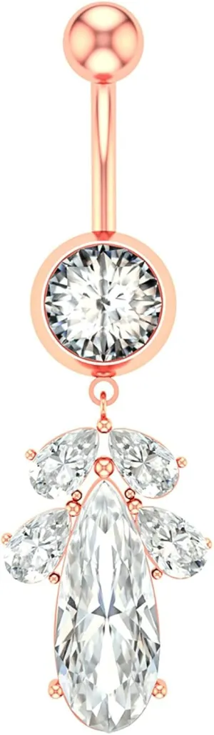 Stainless Steel Hoop Belly Button Rings, Crystal Cute Navel Rings for Women Big Pear And Round Pendant Rose Gold Navel Ring