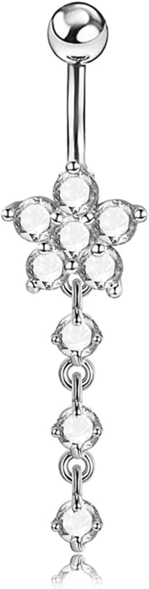 Stainless Steel Hoop Belly Button Rings, Crystal Spiral Navel Rings for Women Flower Shape Silver Navel Ring