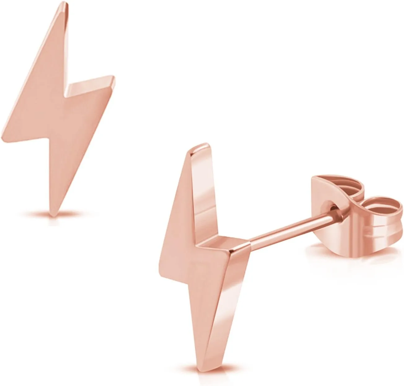 Stainless Steel Lightning Bolt Flash Thunder Button Stud Post Earrings
