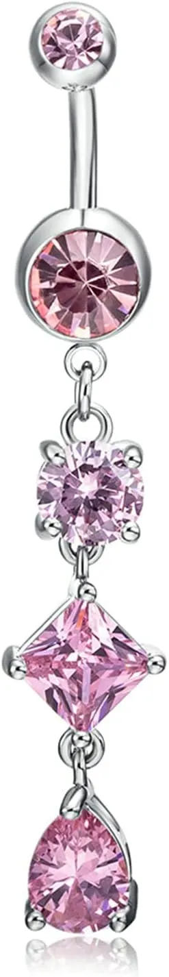 Stainless Steel Navel Ring, CZ Short Navel Rings for Women Geometric Silver Belly Rings