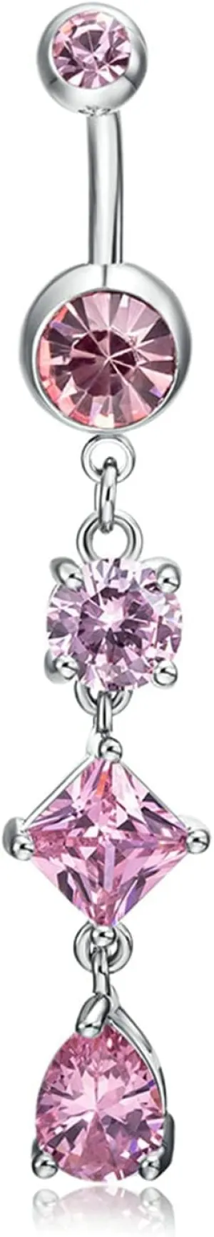 Stainless Steel Navel Ring, CZ Short Navel Rings for Women Geometric Silver Belly Rings