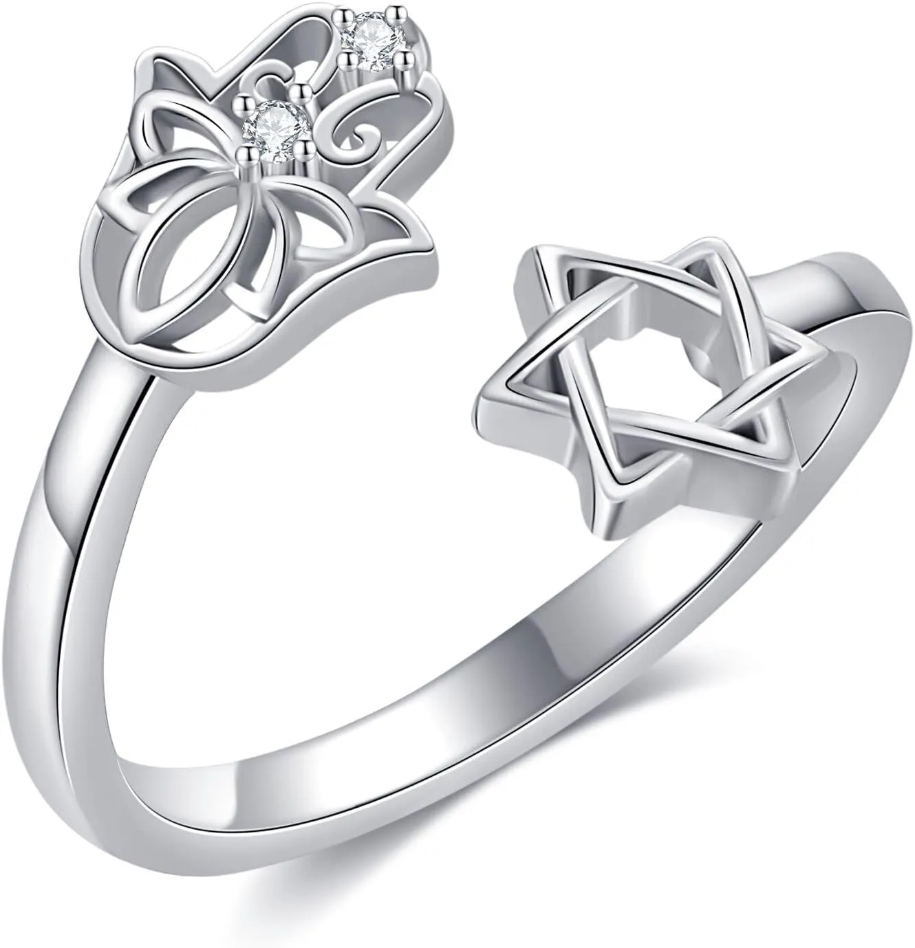 Star of David Rings 925 Sterling Silver Star and Hamsa Adjustable Rings for Women Lucky Jewish Jewelry for Women