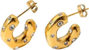 Starry Night 18K Gold Hoop Earrings | Tarnish Free & Waterproof Gold Hoop Earrings for Women | 18K Gold Plated Hypoallergenic Earrings with Cubic Zirconia Jewels