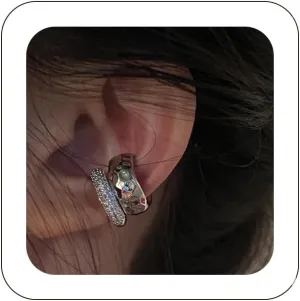 Statement Double Layer Chunky Hoop Earrings 1PCS Gold Sparkly Diamond Ear Cuffs Thick Hoop Earrings Non Piercing Clip On Cartilage Earrings Trendy Jewelry for Women
