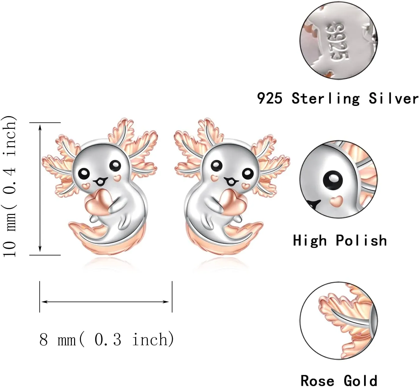 Sterling Silver Animal Stud Earrings: Hypoallergenic Cow Bee Axolotl Fox Penguin Cat Koala Bunny Elephant Panda Giraffe Earrings Cute Jewelry Gifts for Women