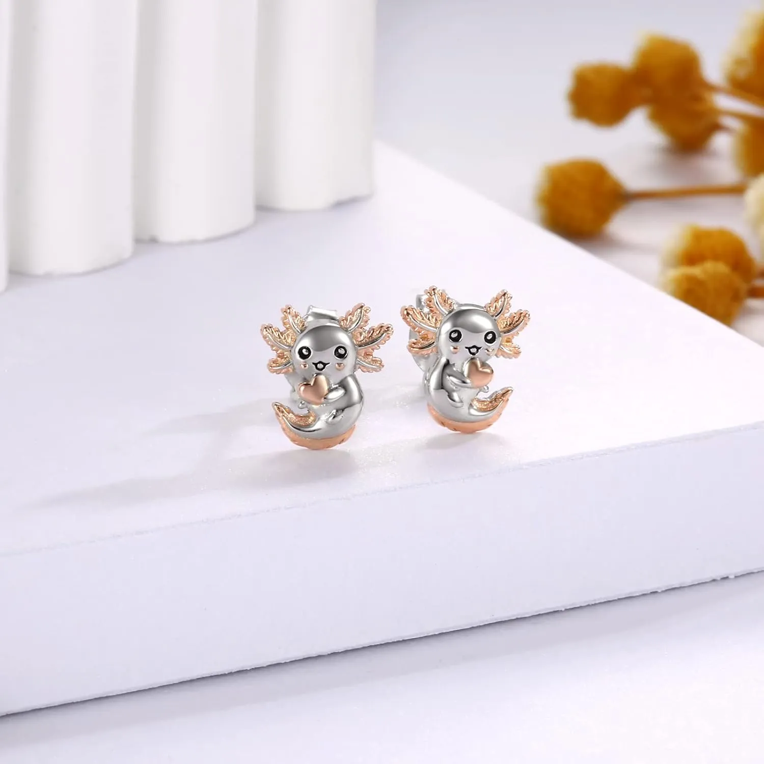 Sterling Silver Animal Stud Earrings: Hypoallergenic Cow Bee Axolotl Fox Penguin Cat Koala Bunny Elephant Panda Giraffe Earrings Cute Jewelry Gifts for Women