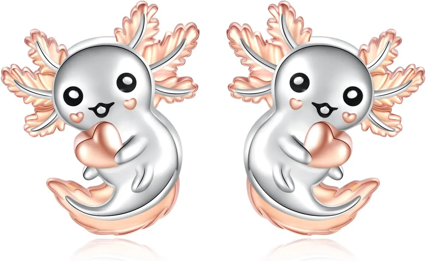 Sterling Silver Animal Stud Earrings: Hypoallergenic Cow Bee Axolotl Fox Penguin Cat Koala Bunny Elephant Panda Giraffe Earrings Cute Jewelry Gifts for Women