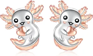Sterling Silver Animal Stud Earrings: Hypoallergenic Cow Bee Axolotl Fox Penguin Cat Koala Bunny Elephant Panda Giraffe Earrings Cute Jewelry Gifts for Women
