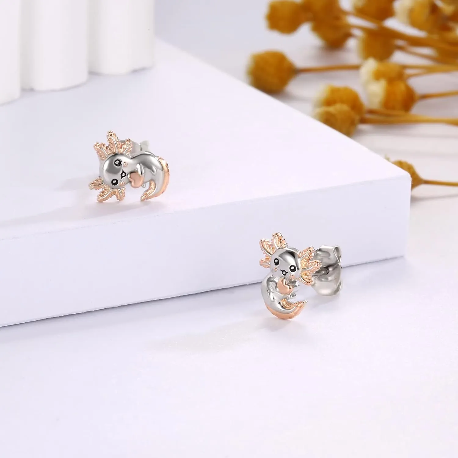 Sterling Silver Animal Stud Earrings: Hypoallergenic Cow Bee Axolotl Fox Penguin Cat Koala Bunny Elephant Panda Giraffe Earrings Cute Jewelry Gifts for Women