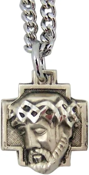 Sterling Silver Crown of Thorns Christ Head Cross Pendant, 9/16 Inch