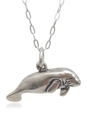 Sterling Silver Manatee Sea Cow - Tranquility and Trust - Nautical and Marine Themed Charm Necklace, 18"