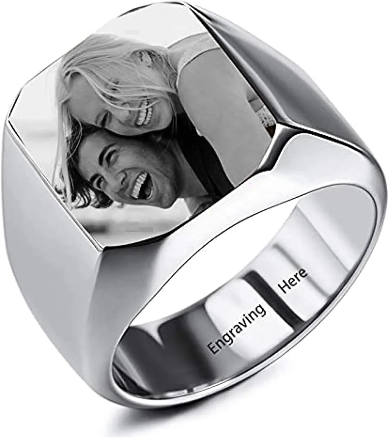 Sterling Silver Personalized Signet Ring Engraving Blank Picture Memorial Custom Photo Jewelry for Men Women Couple