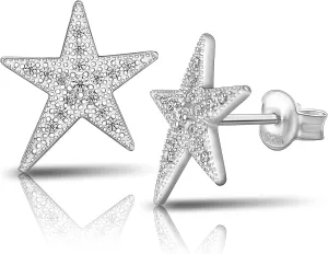 Sterling Silver Star Earrings For Women, CZ Celestial Star Stud Earrings, Hypoallergenic Stars Post Earrings for Teens, Minimalist Star Earrings Stud for Sensitive Ears