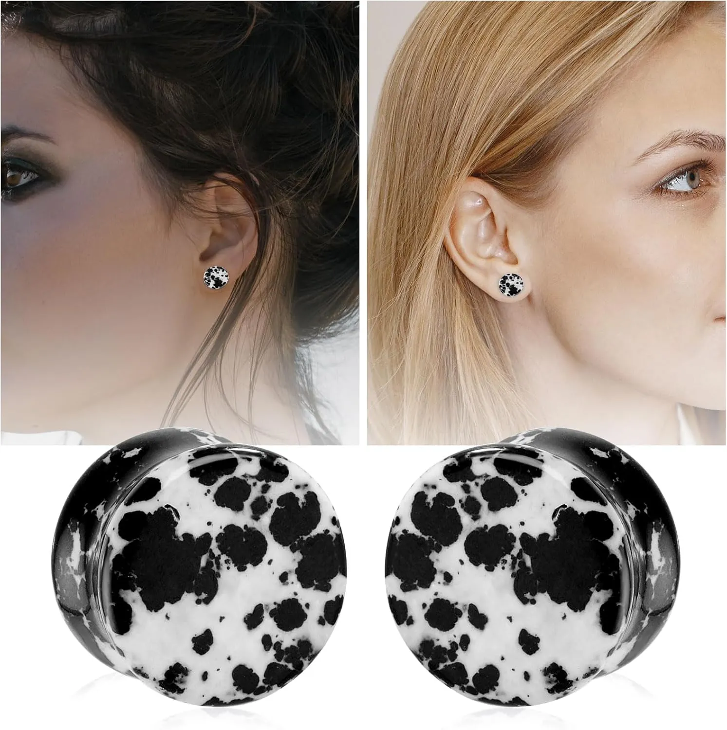 Stuppendux 2PCS Stone Ear Plugs Tunnels Saddle Expander Body Piercing Set Gauges 2g-1''