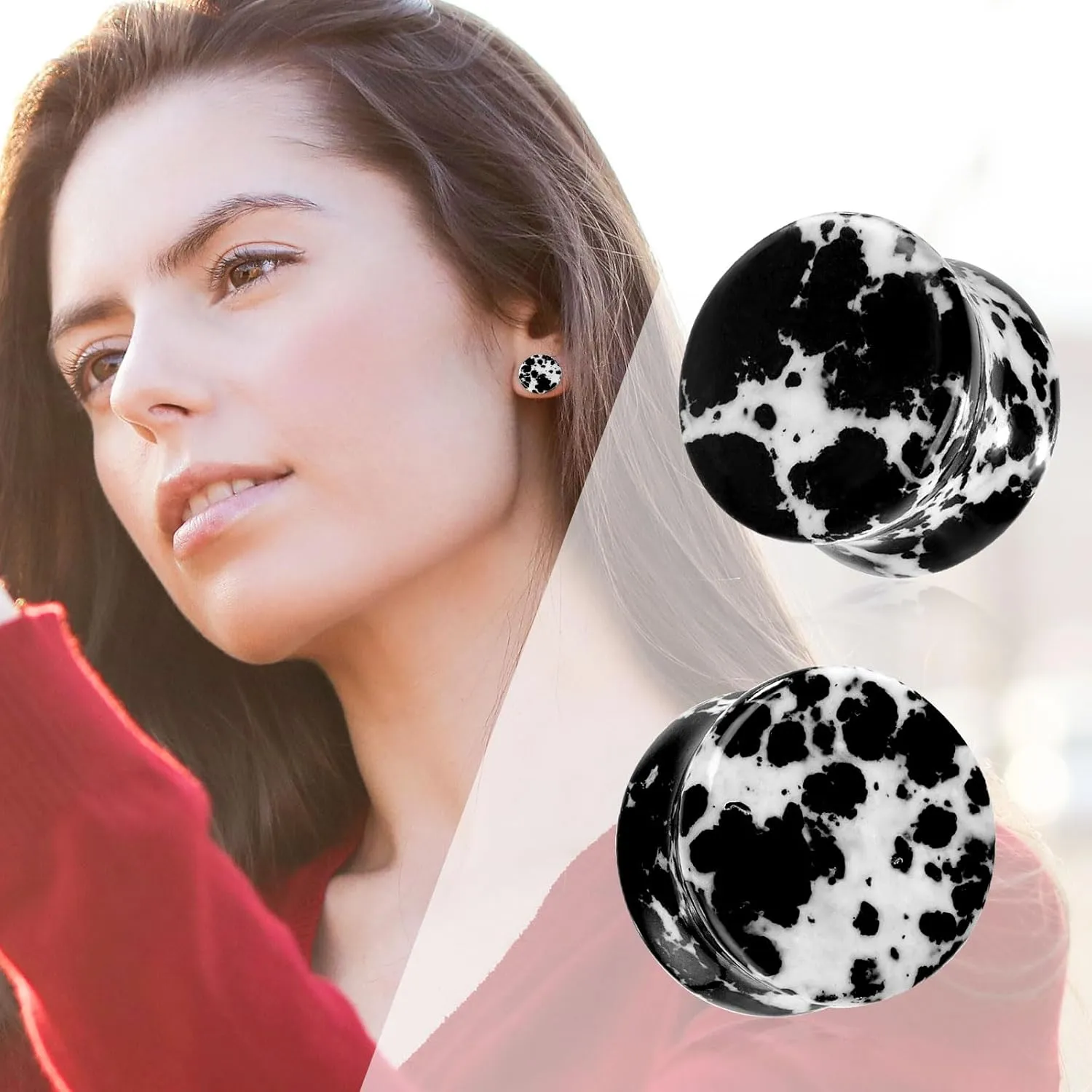 Stuppendux 2PCS Stone Ear Plugs Tunnels Saddle Expander Body Piercing Set Gauges 2g-1''