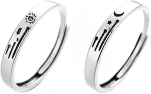 Sun And Moon Rings For Couples Best Friends Cute Dainty Adjustable Matching Moon And Sun Wedding Rings Set For Him And Her Valentines Day Jewelry Gifts