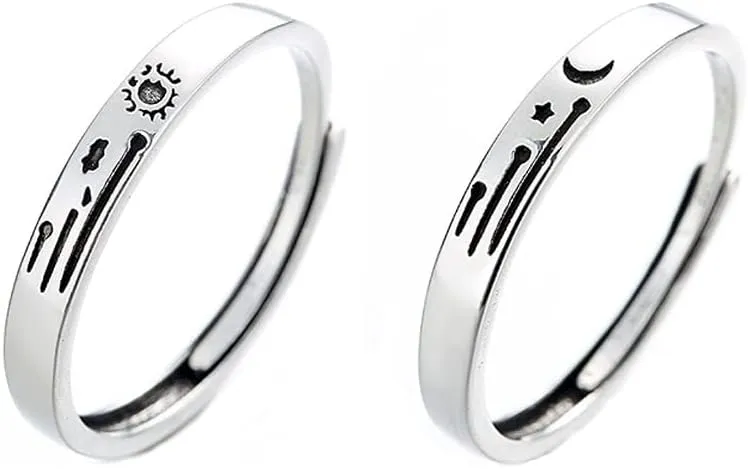 Sun And Moon Rings For Couples Best Friends Cute Dainty Adjustable Matching Moon And Sun Wedding Rings Set For Him And Her Valentines Day Jewelry Gifts