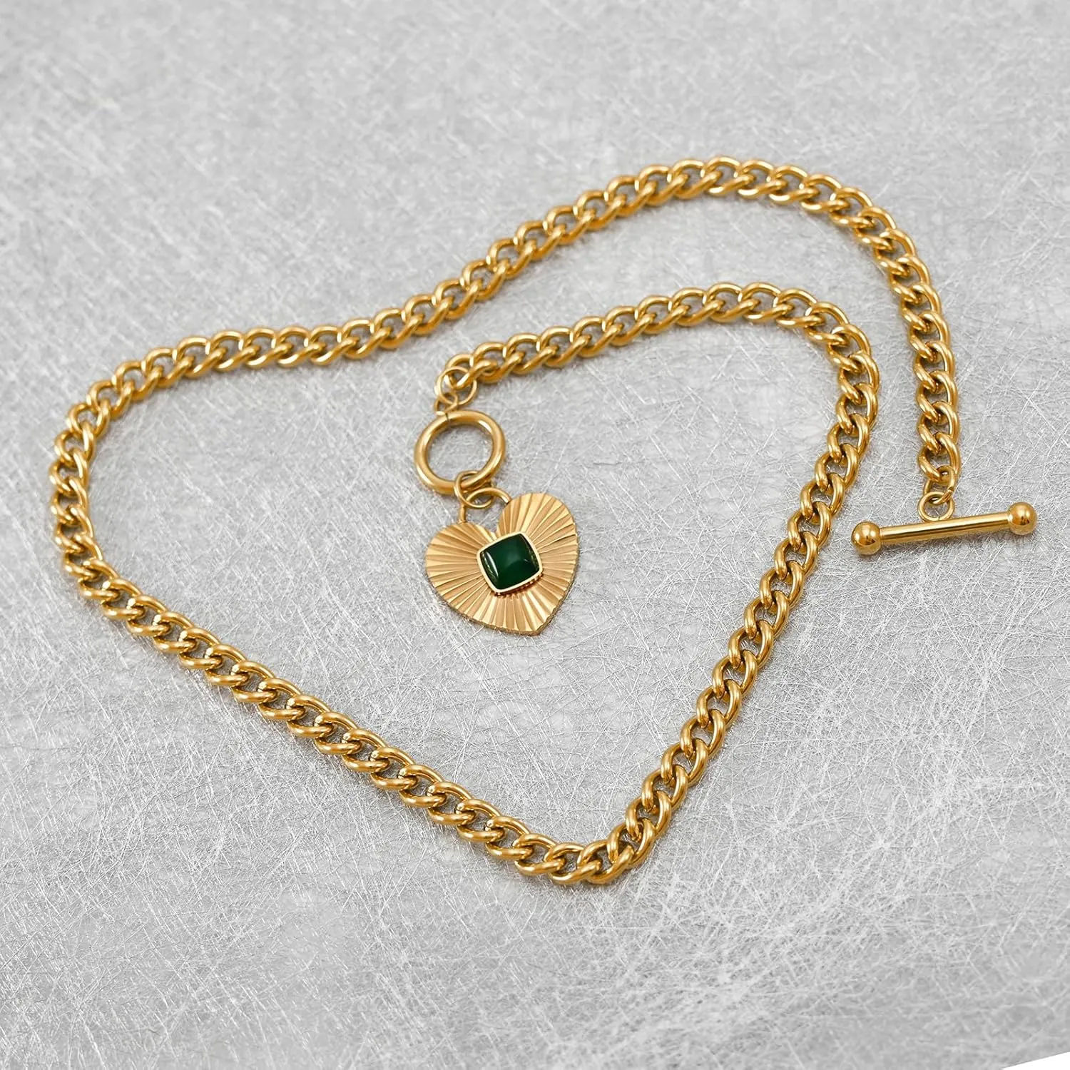 Sun Heart Necklace for Women 18K Gold Plated Heart Pendent Necklace Chunky Chain Choker Necklace Hip Hop Charm Necklace Unisex Necklace