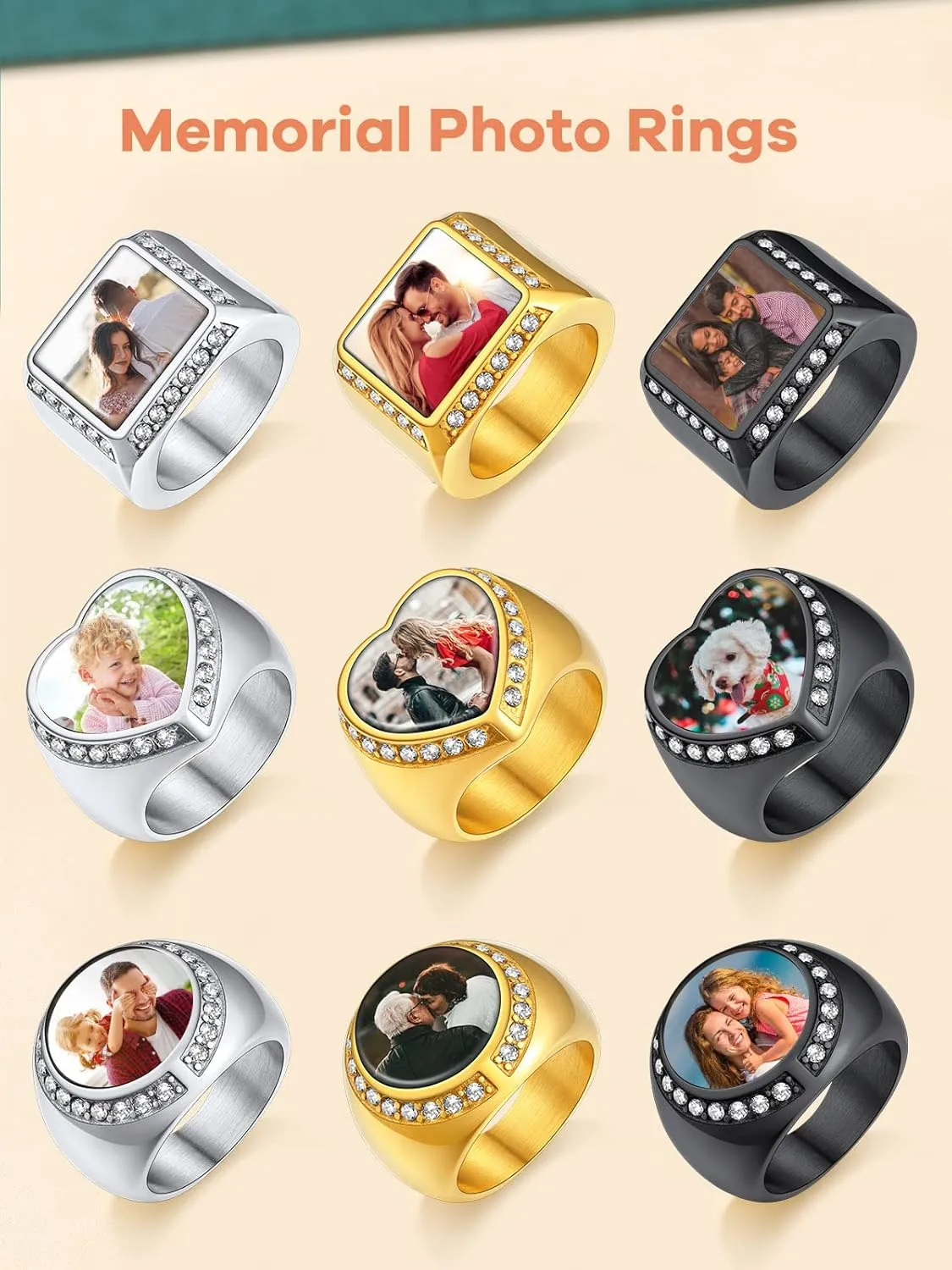 Supcare Custom Photo/Text Signet Ring for Women Men,Memorial Gifts for Christmas,Comfort Fit Size 7-14 (with Gift Package)