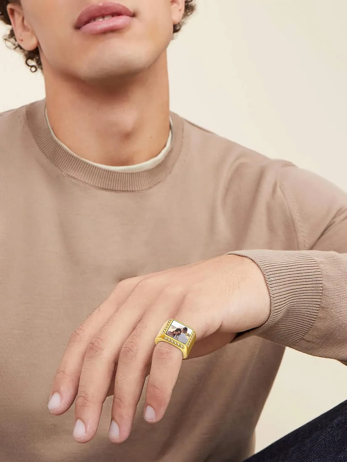 Supcare Custom Photo/Text Signet Ring for Women Men,Memorial Gifts for Christmas,Comfort Fit Size 7-14 (with Gift Package)