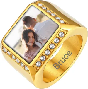 Supcare Custom Photo/Text Signet Ring for Women Men,Memorial Gifts for Christmas,Comfort Fit Size 7-14 (with Gift Package)