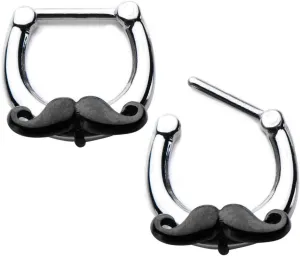 Surgical Steel Septum Clicker Ring 16 Gauge With Black Mustache