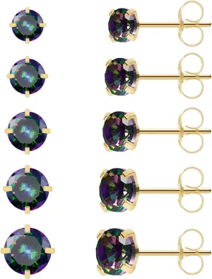 Surgical Steel Stud Earrings Set for Women, Clear Round Cubic Zirconia Earrings Pack, Hypoallergenic 14K White Gold Black Plated 316L CZ Earrings 5 Pairs