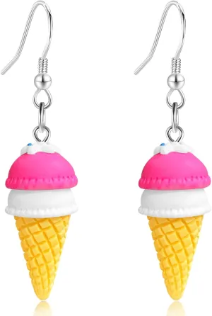 Sweet Cute Double Ball Ice Cream Cone Alloy Soft Clay Dangle Drop Earrings Simulated Cartoon Colored Ice Cream Dangle Drop Earrings for Women Jewelry Gifts