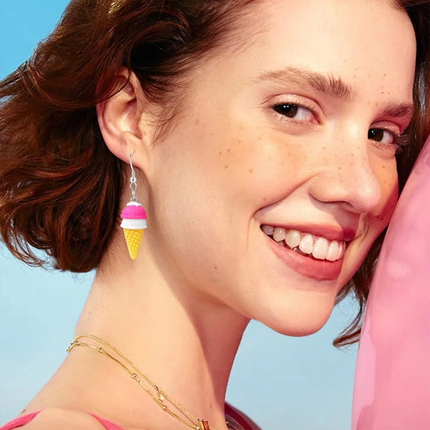 Sweet Cute Double Ball Ice Cream Cone Alloy Soft Clay Dangle Drop Earrings Simulated Cartoon Colored Ice Cream Dangle Drop Earrings for Women Jewelry Gifts