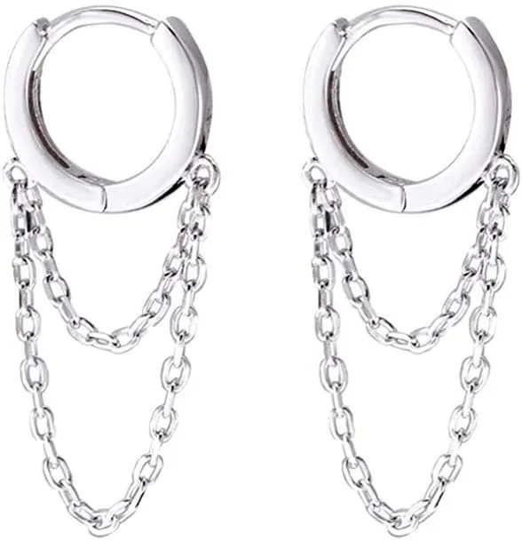 Tassel Chain Drop Dangle Small Hoop Earrings for Women Girls 925 Sterling Silver Huggie Helix Cartilage Tragus Daith Piercing Cuff Minimalist Fashion Personalized Punk Jewelry