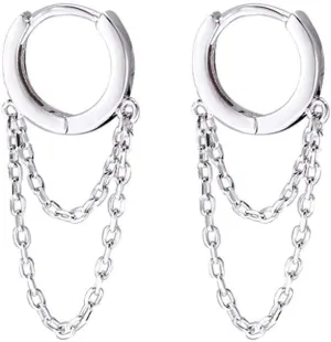 Tassel Chain Drop Dangle Small Hoop Earrings for Women Girls 925 Sterling Silver Huggie Helix Cartilage Tragus Daith Piercing Cuff Minimalist Fashion Personalized Punk Jewelry