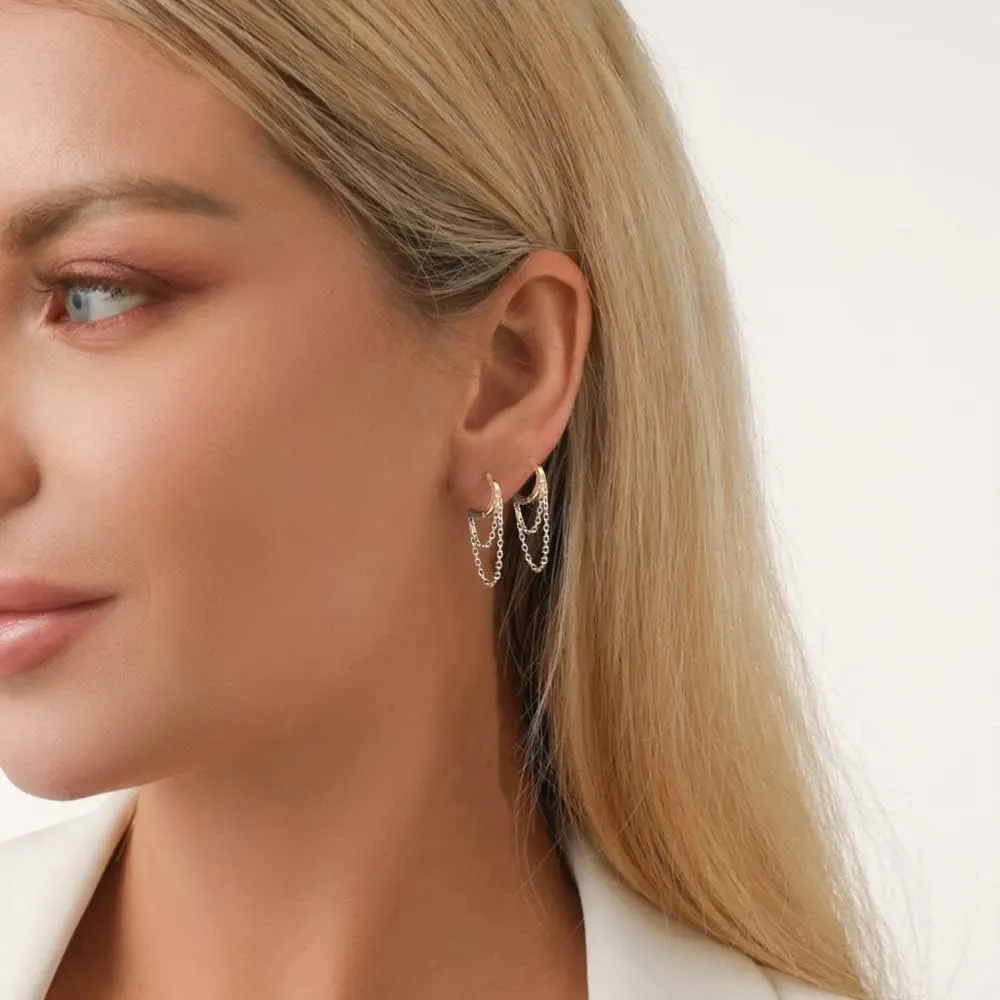 Tassel Chain Drop Dangle Small Hoop Earrings for Women Girls 925 Sterling Silver Huggie Helix Cartilage Tragus Daith Piercing Cuff Minimalist Fashion Personalized Punk Jewelry
