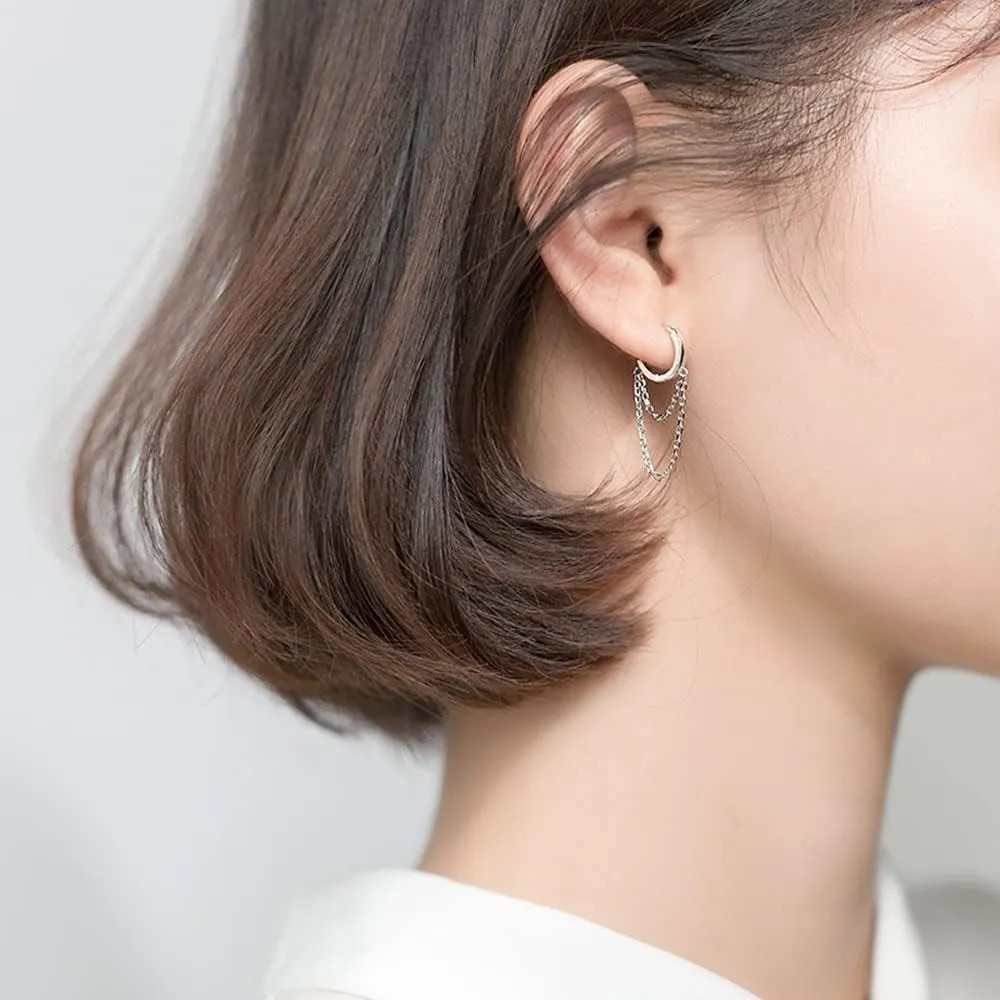 Tassel Chain Drop Dangle Small Hoop Earrings for Women Girls 925 Sterling Silver Huggie Helix Cartilage Tragus Daith Piercing Cuff Minimalist Fashion Personalized Punk Jewelry